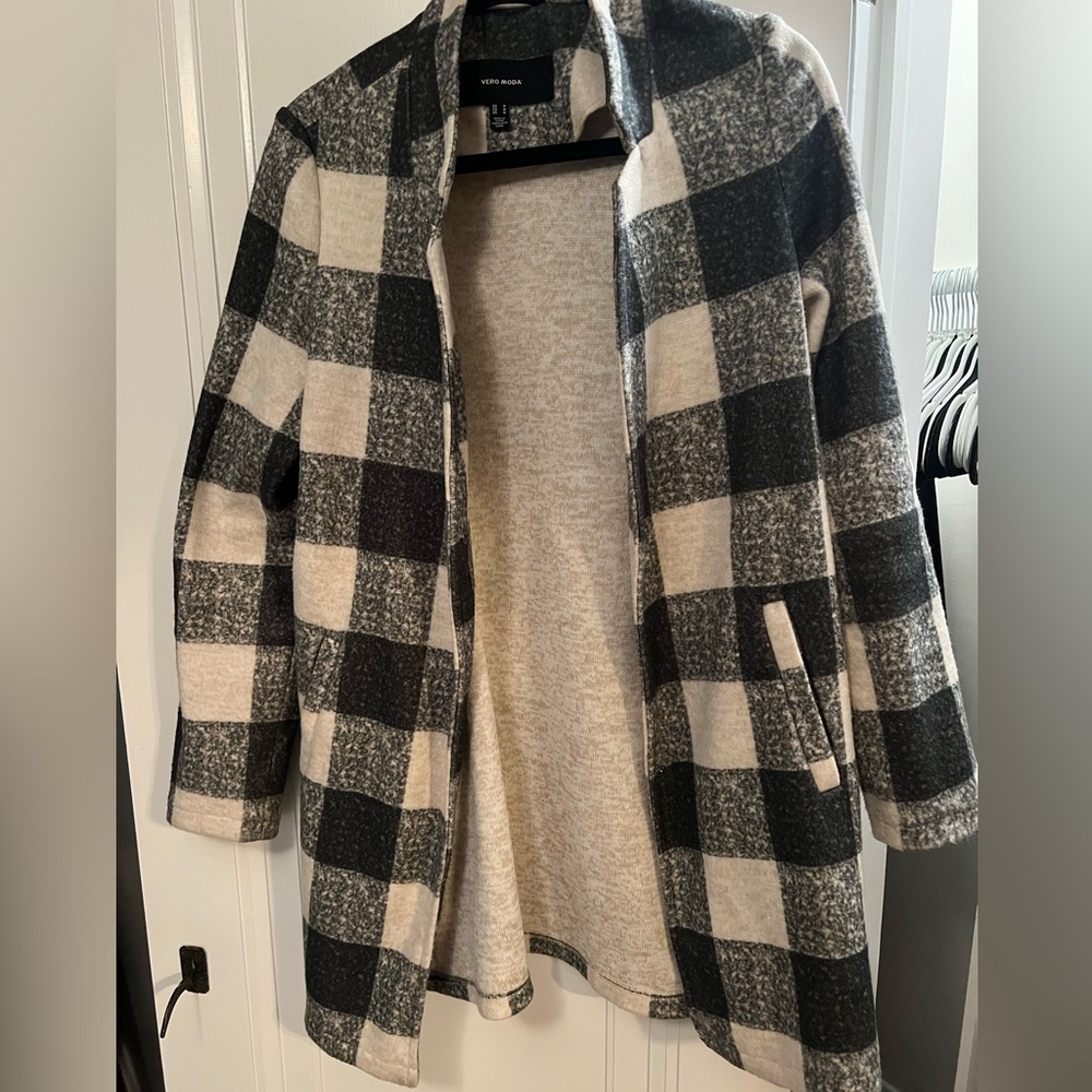 Vero Moda Buffalo Check Cardigan Coat | Black & White | Size M